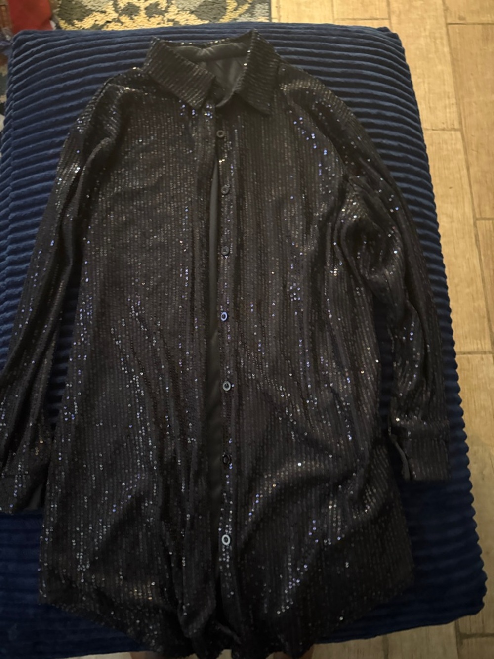 Black Sequin Button-Up Shirt